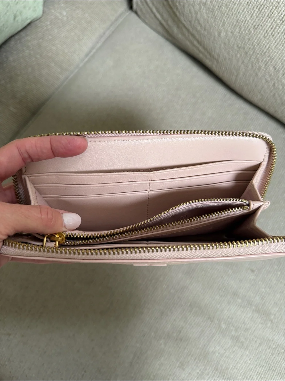 Tory Burch Blush Leather Zip Wallet with Logo